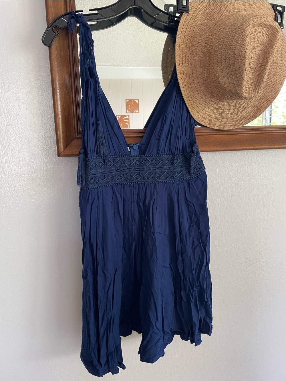 Tiare Hawaii Deep Blue Crochet-Trim V-Neck Dress